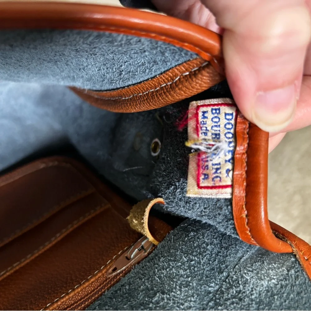 Classic Navy and Brown Leather Satchel - Picture 8 of 9